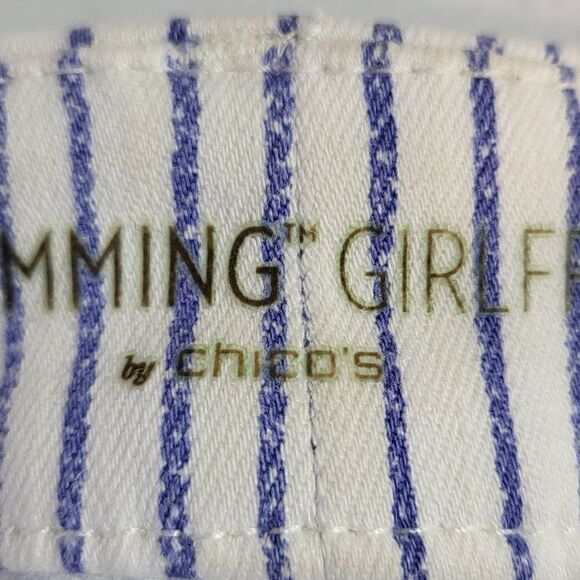 Chico's So Slimming Girlfriend Blue & White Striped Cropped Pants - Picture 4 of 12